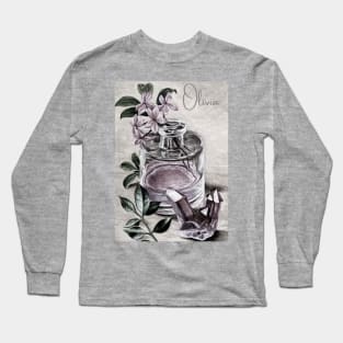 Vintage print perfume & rose quartz personalized Olivia Long Sleeve T-Shirt